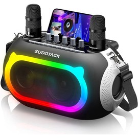 SUDOTACK Karaoke Machine for Adults Kids with 2 Wireless Space Black