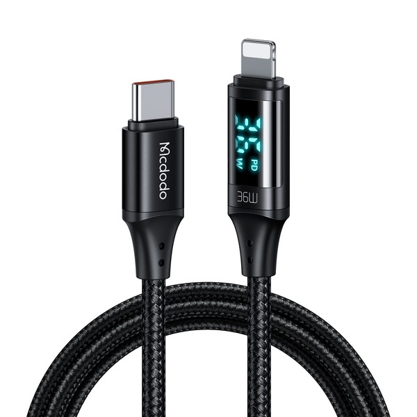 Mcdodo USB Type C Lightning Cable, Output Screen Display, 36W, PD Rapid Charging, High Speed Data Transfer, i-Phone Charging Cable, Smart Dual Chip, Aluminum Alloy Exterior, Heavy Duty Nylon Braid, Type c Lightning Cable, Compatible with i-OS Devices suc