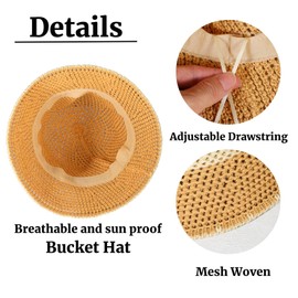 MILAKOO Crochet Bucket Hat Knit Braided Floppy Soild Colour Cap for Women Foldable Sun Bowler Hat, D2: Khaki