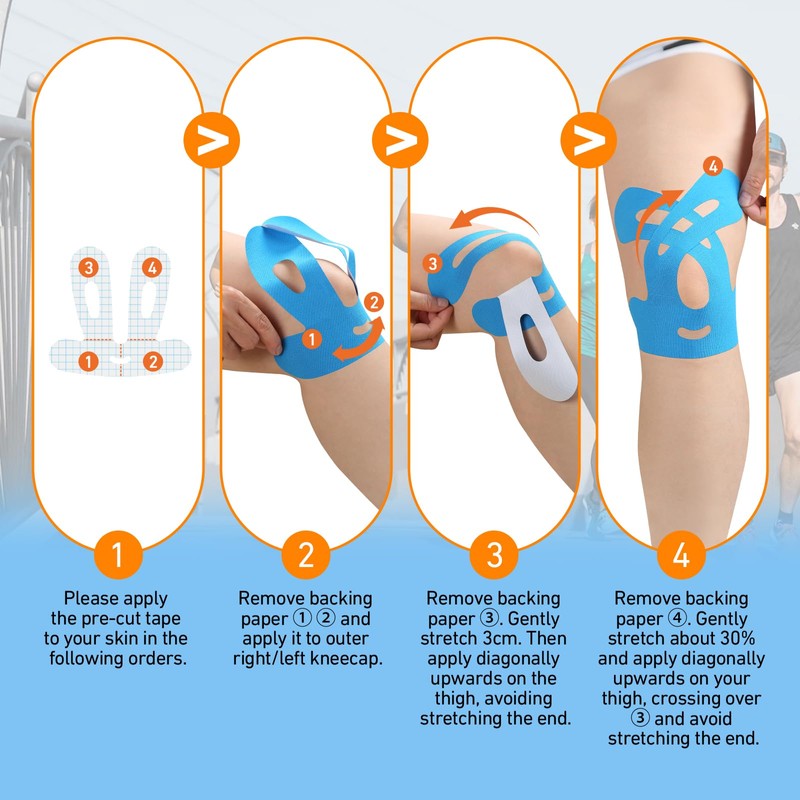 Precut Kinesiology Tape for Knees, 24 PCS, 20% Stronger Adhesive