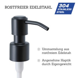 ALTGLAS Roma Soap Dispenser Pump Head - Double Pack Stainless Steel Pump Attachment with 22-24 mm Thread as Replacement Pump for Liquid Soap Dispenser (Black)