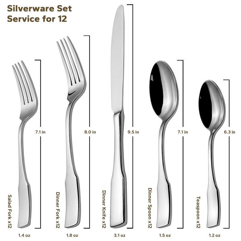 Alata Kate 65-Piece Silverware Set with Utensil-Serving Set, Service for