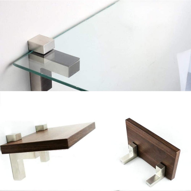 Solid Metal Adjustable Wood/Glass Shelf Bracket Wall Mount, Brushed Nickel,
