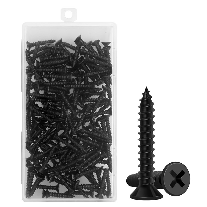 Wood Screws 1 Inch, 130 PCS FIXLINK Premium Flat Head