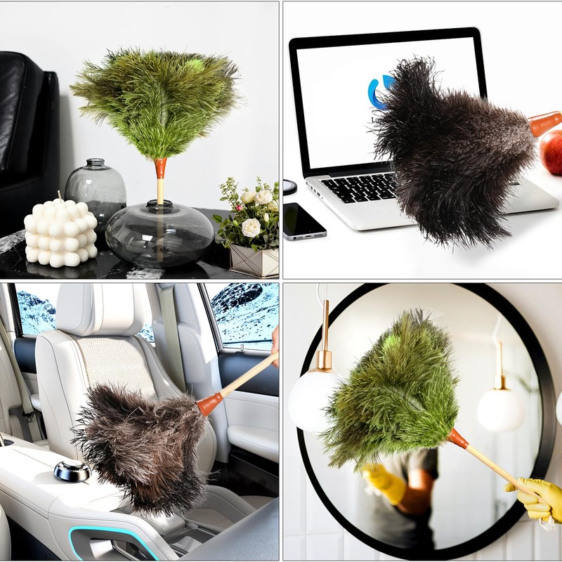 NEWONG 16inch Natural Good Ostrich Feather Duster with Bamboo Handle,