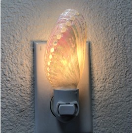 PEPPERLONELY Pearl Abalone Sea Shells Night Light Natural Seashell Beach Home Décor, Shell Size 4 Inch