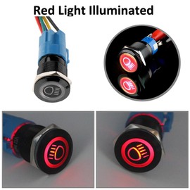 ETOPARS Black Shell 12V Car Vehicle Red LED Light Main Beam Push Button Stainless Steel Metal Toggle Switch 19mm Socket Plug
