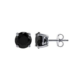 Earrings 925 Sterling Silver with Black Zirconia Diamond Shape Allergy Free for Men and Women, Silver, Zircon