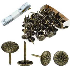ZIUZI 200Pcs Upholstery Tacks, 7/16" Antique Furniture Nail Heads, Decorative Sofa Nails with Soft Tape Measure for Wood and Upholstered Furniture (Patterned Bronze)