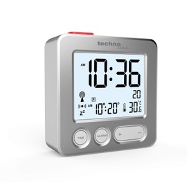 Technoline WT265 Handy and Convincing Modern Radio-Controlled Alarm Clock with Brushed Real Metal Front, Silver, Touch Activation for Lighting/Snooze, Date, Indoor Temperature, 66 x 21 x 66 mm