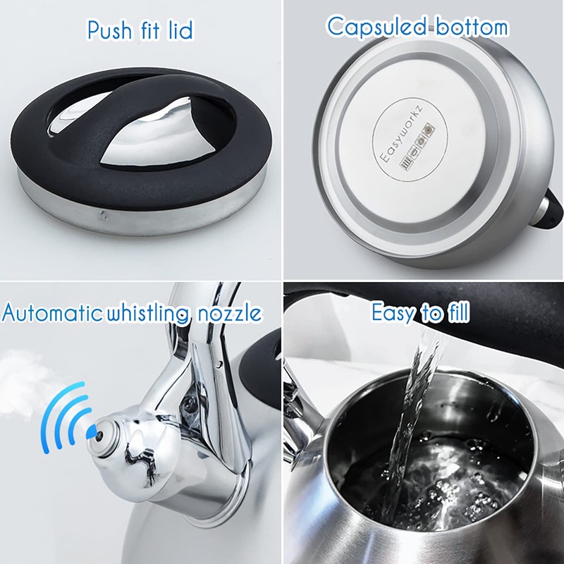Easyworkz Whistling Stovetop Tea Kettle Food Grade Stainless Steel Hot