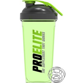 PROELITE 700ml Protein Shaker Bottle with Transparent Shaker Bottle with Stainless Steel Mixing Ball, BPA- and Leakproof Flip On Lid, Odourless, Temperature Safe (Green Cup/Black Lid, 700ml)