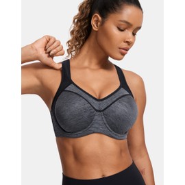 SYROKAN Sujetador Deportivo con Aros y Espalda Cruzada de Alto Impacto y sujeción Completa para Mujer Fresno de Flor Oscura 38DD