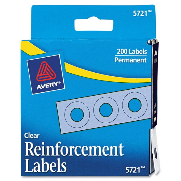 Avery 1/4" Round Self-Adhesive Reinforcement Labels, Clear, Pack of 200 (5721)