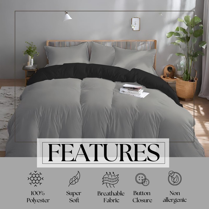 J.Din Grey and Black Dyed Duvet Cover - Soft Brushed