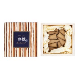 Kayuragi Sandalwood Beacon Cones, 12 Pcs, Incense Holder, Nippon Kodo Incense Sticks, Made in Japan, Paulownia Box, Sandalwood, Incense Wood