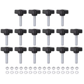sourcing map 16pcs Tee Wing Knobs M6 x 25mm Metric Thread 27mm Z/T Head Plastic Handles Thumb Screws Hand Clamping Threaded Stud Knob Grip Thumbscrew with Nuts Washers, Black