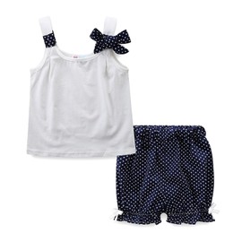 Mud Kingdom Cute Baby Girl Pjamas Set Dot Sleeveless Summer Nightwear 12-18 Months Navy Blue