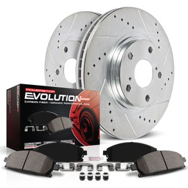 Power Stop K690 Front Z23 Carbon Fiber Brake Pads with Drilled & Slotted Brake Rotors Kit