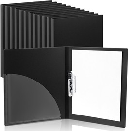 Teling 12 Pack Punchless Clamp Binder Folder 8.5 x 11 Inch Ringless Binder Holds with Pocket, Flexible Metal Clip and Poly Covers, 100 Letter Size Pages, for Work, School(Black)