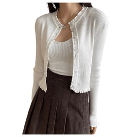 GORGLITTER Women's Knit Cardigan Open Front Button Down Crop Sweater Dressy Fashion Trendy 2025 White Medium