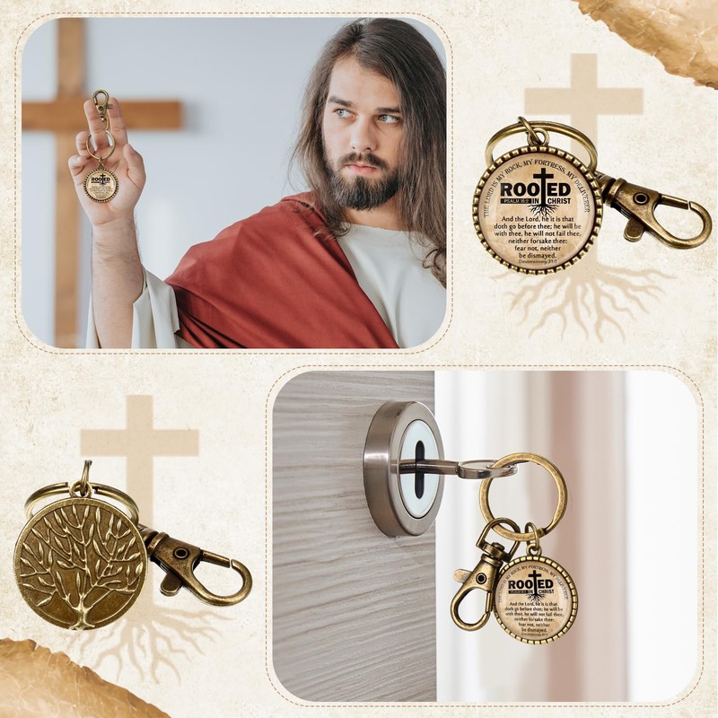 Wavwavw 10 Pcs Christian Keychain Bulk Bible Verse Keychain Rooted