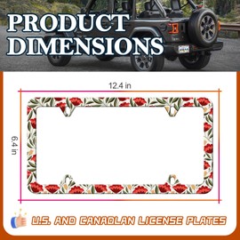 HCSS 2PCS Red Tulips Flower License Plate Frames, Red Floral Aluminum Metal License Plate Holder Covers Car Accessory, Rust-Proof Waterproof Car Decorative Tag Frames for Standard US 12x6 Inch