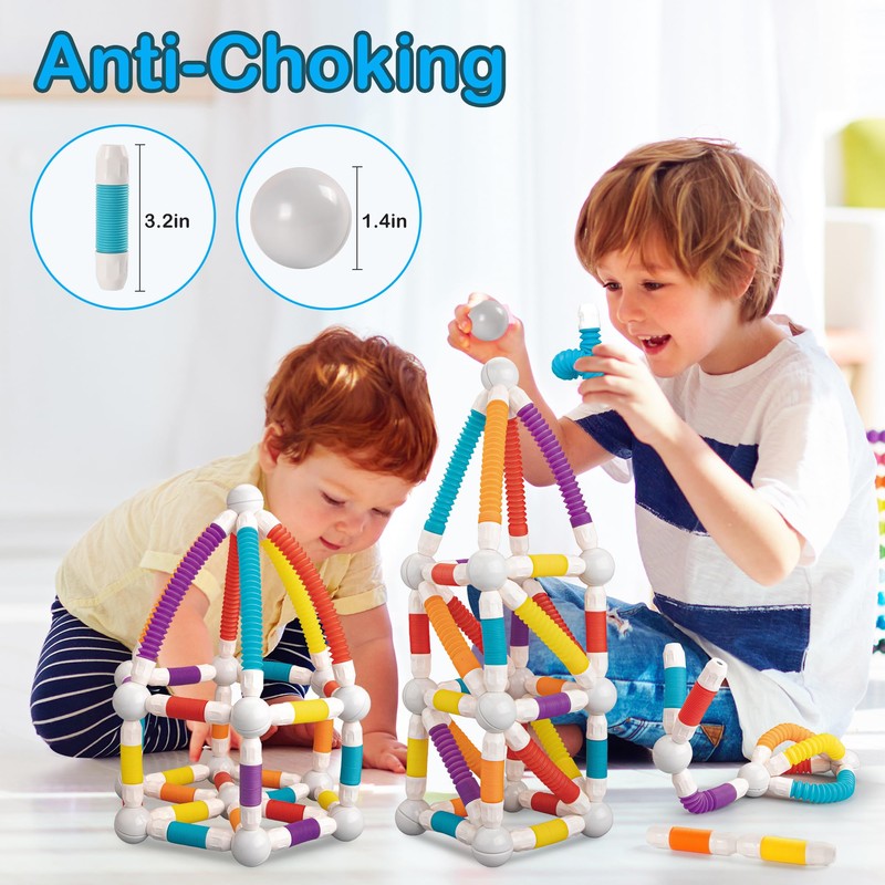 ROUSKY Magnetic Building Blocks Construction Set, 66 Pieces, Educational STEM