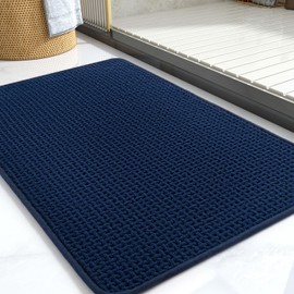 COCOER-Chenille Bath Mat-Rubber Backing Bathroom Rugs Non Slip-Super Absorbent Bath Mats for Bathroom Floor-Quick Dry Bathroom Mat Thin Bath Rugs Fit Under Door-Navy 20''x32''