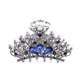 Women Vintage Chic Rhinestone Hair Claw Clip Metal Crystal Clamp Romantic Hair Catch Barrette Fancy Hair Updo Grip Hair Accessories (Blue)