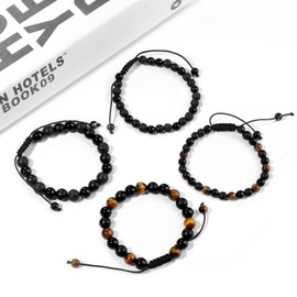 Black Beaded Bracelets for Men Boys: 6mm/8mm Black Onyx Tiger Eye Lava Beads Mens Bracelet Set Mens Jewelry - Cool Anniversary Valentines Fathers Birthday Gifts for Him Boyfriend Husband Man Son Dad