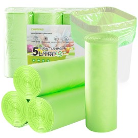 Zhuqing 1.2 Gallon Garbage Bags, 120 Counts Compost Bags, 5L Biodegradable Trash Bags, Wastebasket Liners Bags for Kitchen Bathroom Office, Green