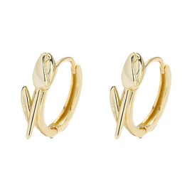 Minimalist Tulip Flower Small Hoop Earrings Sterling Silver 925 Cartilage Earrings Round Huggie Hoops Hinged Hypoallergenic Sensitive Ear Jewelry Gifts for Women Girls (Gold)