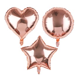 Happium 18" Rose Gold Heart, Star, Round Champagne Foil Balloons Pack of 6, Large Balloons with 10 m Roll Ribbon, Party Decorations