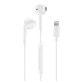 Music Sound Ergonomic Wired Capsule Headphones with Lightning MFI Connector - White