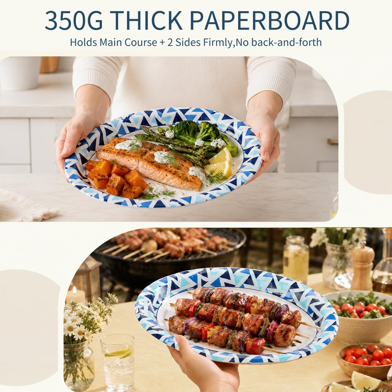 Paper Plates 12 Inch, 100 Count Oval Large Disposable Plates
