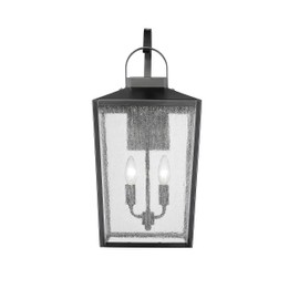 ML Lighting | Devens Collection | 42653-PBK | 22" Modern Two Bulb Outdoor Steel Large Wall Sconce | Anti-Rust Powder Coat Black with Clear Seeded Glass Shade | Exterior Ambient Light for Safety