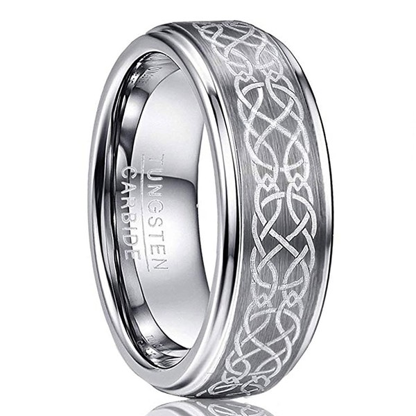 VAKKI 8mm Celtic Knot Tungsten Carbide Ring Matte Center Polished