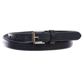 Women's 3/4" (17 mm) Full Grain Leather Embossed Skinny Beveled-Edge Belt, navy | M - 34"