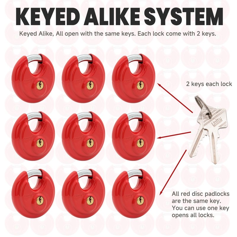 Unity Red Keyed Padlock 2 3/4'' (70mm), Stainless Steel Disc