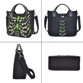 KEEPOP Women Fashion Rivet Handbag Purse Canvas Punk Tote with Shoulder Strap Crossbody Bag Large Capacity (Green-Skull)