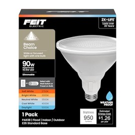 Feit Electric PAR38 LED Reflector Light, 90W Equivalent, Dimmable, Adjustable Beam, Adjustable White (2700K-5000K), 90+ CRI, Indoor/Outdoor, Track Lighting, 25,000-Hour Lifetime, PAR3890/ADJ/6WYCA