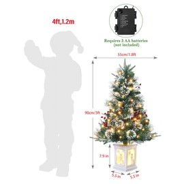 Holiday Ready 3ft Pre-Lit Artificial Christmas Tree, Snow-Flocked Pine with Red Berries, Timer Function and Led Lights for Easy Indoor Setup, 2 Pack