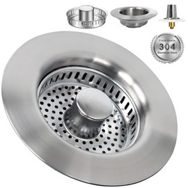 The Ultimate Kitchen Sink Solution: 3-in-1 Drain Strainer & Stopper. 304 Stainless Steel, Anti-Clogging, Anti-Odor for US Standard Drains. Easy Clean! (2)