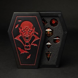 Vampire Dice Set and Dice Box – Handcrafted 3D Polyhedral Dice with Blood Chalice and Gothic Design for RPGs, Dungeons & Dragons, and Collectors – Premium Resin Dice in Box
