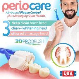autisticare Periocare 3D | Three 3-Sided Toothbrush for Gum Health | Sustainable U-Shaped Triple Perio Sensitive Soft Bristle Heads + Tongue Scraper Fresh Breath Approved | USA