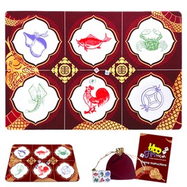 SHSEEN BAU Cua Ca Cop Game Set - Luxury 19.7"x27.5" Mat with 6 Dice, Asian Gambling Game for Lunar New Year, Family Gatherings & Parties, Fun Cultural Dice Game for Adults & Kids