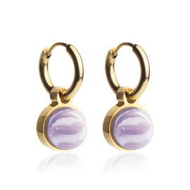 Kleine Goldcreolen mit Anhänger • 18k vergoldete Edelstahl Ohrringe mit Charm in lila zum Wechseln • nickelfrei & wasserfest • MIX AND MATCH • Ø 12 mm