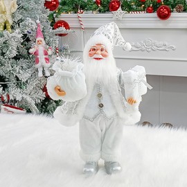 XFLYP Santa Claus Figurine, Father Christmas Standing Ornament, Holiday Statue, Ornament for Living Room, Desktop Decor, Fireplace, Parties, Gifts 12 Inch (Silver)