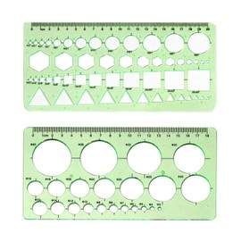 2 pieces plastic stencils, clear green architecture stencils, circles mass ruler, geometric stencils, circles and oval drawing, rulers for office, school, building